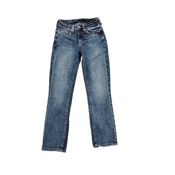 Silver Jeans Women 24x23.5 Suki Skinny Crop Capri Mid Rise Denim‎ Stretch Blue - Picture 1 of 12